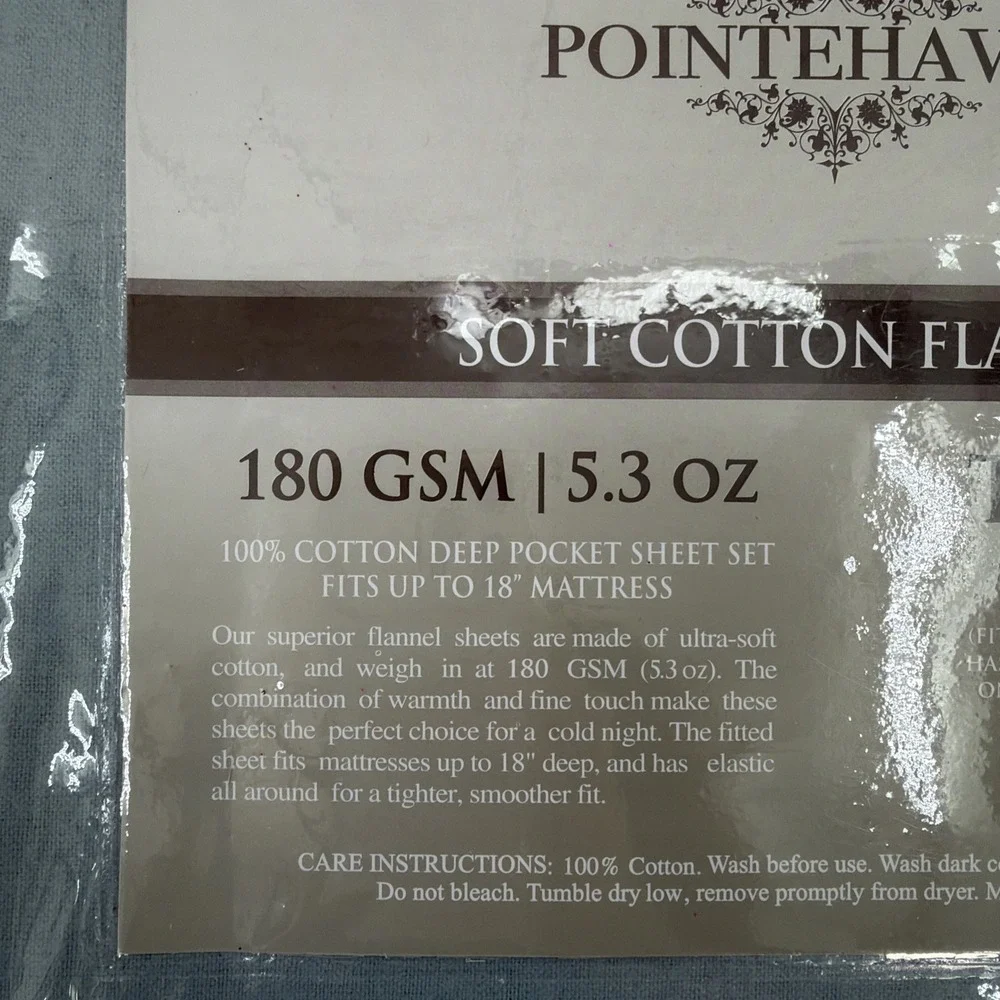 Pointehaven Sheet Set TWIN Dusty Blue 100% Cotton Brushed Flannel Soft Solid